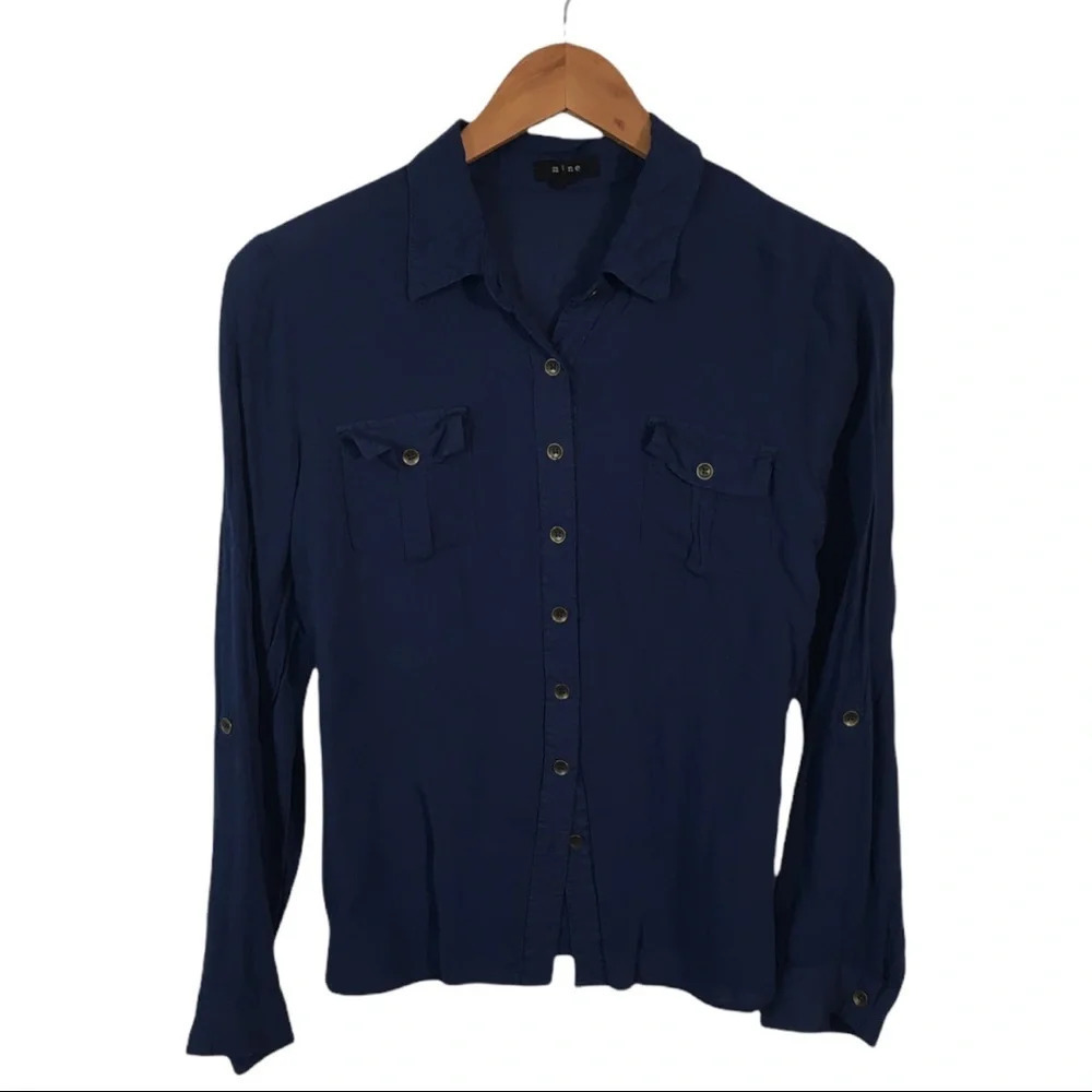 WS851 MINE Trendy Rolled Sleeve Button Blouse L